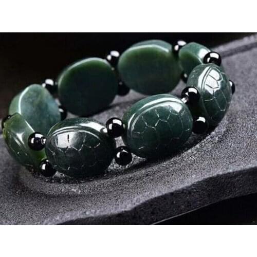 Natural Chinese Hetian Jade Turtle Shell Bracelet Elastic Beads Bangle Fine Jewelry Fashion Charm Amulet Gifts for Women Men