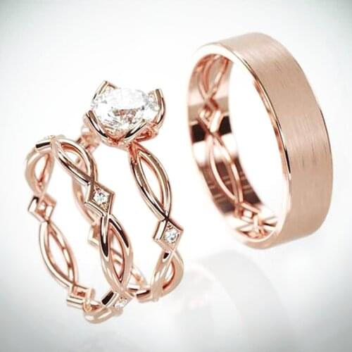 Huitan 2020 New Coming 3PC Bridal Ring Sets Rose Gold Series Cirrus Twig Pattern Design Factory Direct Selling Engagement Rings