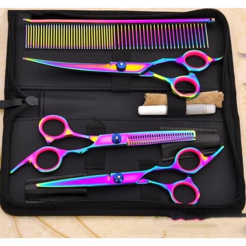 AHUAPET Dog Grooming Scissors Groomer Pet Arber Supplies Dog Cut Tesoura Grooming A Set Of 7 Inch Colorful Pet Scissors 2018 E