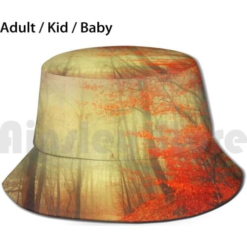Fire Walk - Forest In Autumn Colours Bucket Hat Adult kid baby Beach Sun Hats Fall Leaves Fantasy Forest Hike Outdoors Red