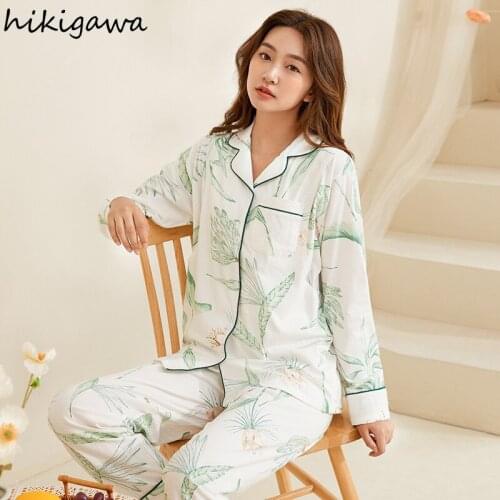 Hikigawa Pajamas De Mujer Home Clothing Long Sleeve Trousers Nursing Pijamas Suit Femme Women Clothing Sets Summer Plus Size