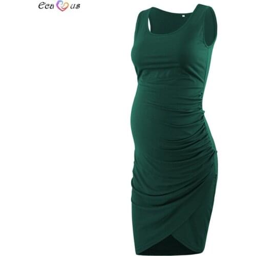 Maternity Dress Womens Clothing Summer Casual Crew Neck Sleeveless Ruched Bodycon Irregular Hem T Shirt Pregnancy Dress