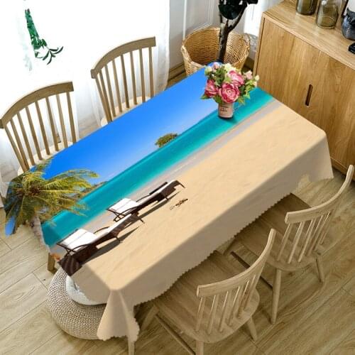 Beach Landscape Pattern 3D Tablecloth DDustproof Polyester Cotton Tablecloth Wedding Banquet Decoration Table Cloth Home Textile