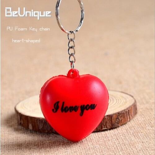 PU foam toys Heart-shape key chain Squeeze stress ball key ring pendant I LOVE YOU keyfob Lovers Gifts Valentines Day Present
