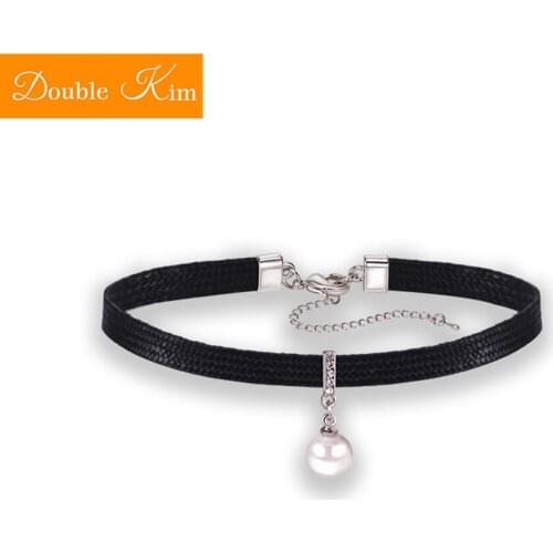 Simple Pearl Choker Titanium Stainless Steel Leather Strap Pearl European USA Fashion Trendy Women Jewelry Gift