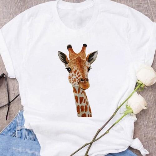 Realistic Giraffe Painting Print Women Clothes Round Neck ​Versatile Short Sleeve Leisucre Camiseta Tumblr Mujer Tshirt Female
