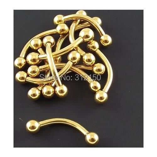 SaYao 50pcs/lot Free shipping wholesale Barbells Gold Ball Eyebrow Rings Ring body jewelry body piercing jewelry
