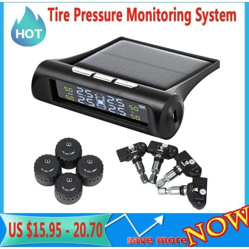 New TPMS Tire Pressure Monitoring System With External/Internal Sensors Solar Power/USB Powered Real-time Display 6 Alarm Modes