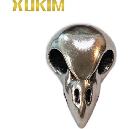 Xukim Jewelry Silver & Rhodium Plated 316 Stainless Steel Hip Hop Punk Animal Shaped Bird Skull Pendant Necklace