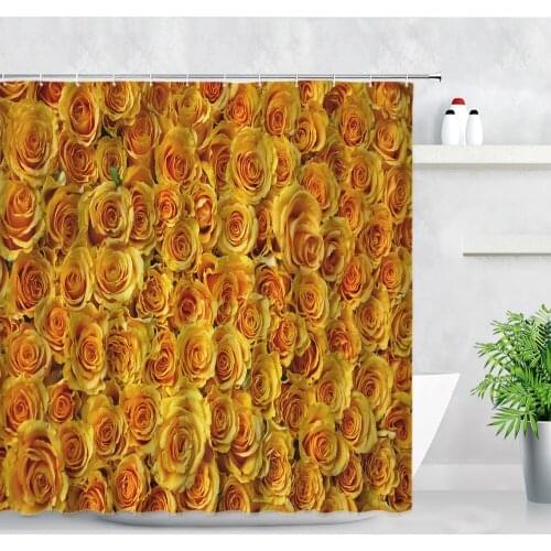 Yellow Rose Flowers Shower Curtains Lavender Floral Plant Garden Scenery Decor Waterproof Fabric Bathroom Curtain Set With Hooks
