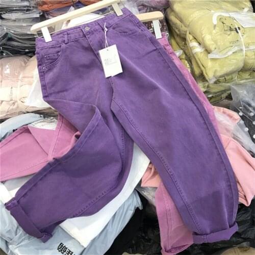 2020 Womens Casual Loose Jeans Women Zipper Harem Pants Jeans Women Ankle Length High Waist Streetwear Solid Pants Female Z131