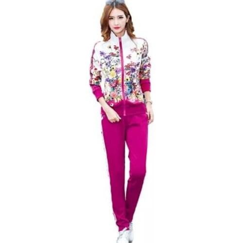 Plus Size L-6XL Tracksuit Two Piece Outfits Women Long Sleeve Top and Long Pants Autumn Fashion Floral Print Women Set Sportwear