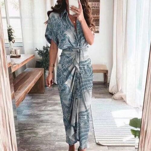 Summer Floral Print Vintage Womens Long Dress Short Sleeve Ruched V-Neck Lace Up Slim Lady Dresses 2021 Elegant Female Clothes