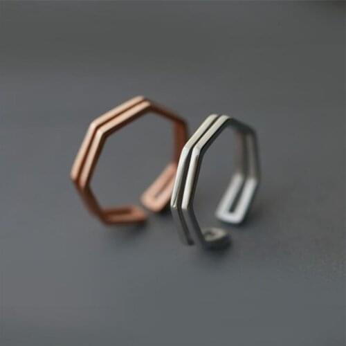 Season Gate 925 Sterling Silver Fashion Geometric Hollow Rhombus Double Ring Adjustable Size Open Ring for Women Girls SR032