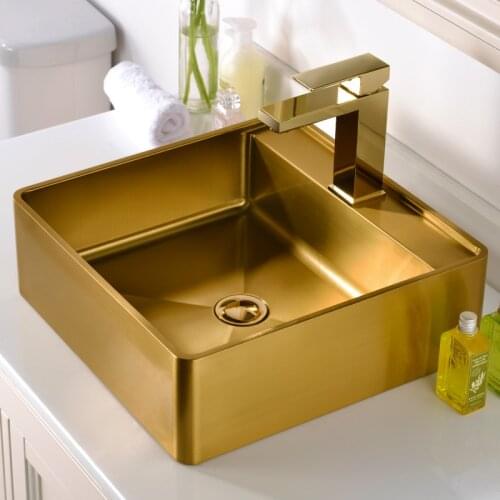 Gold Villa Black Wash Basin Sinks Above Counter Bathroom Basin Counter Basin Sink Stainless Steel Bathroom Square Bowel