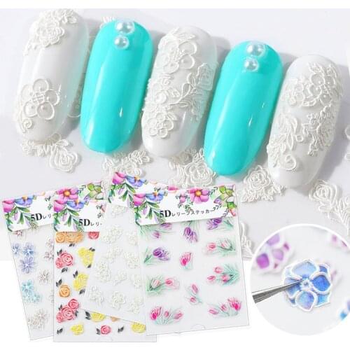 1 Sheet 5D Nail Stickers Embossed Nail Sticker Slice Flower Transfer Sticker Nail Art Manicure DIY Design 3D Nail Art Decoration