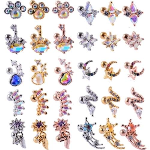 1Pc Surgical Steel Multicolor Cz Crystal Cartilage Earring Piercing Jewelry 20g Barbell Helix Screw Back Stud Earring