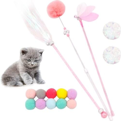 15pcs /set Cat Toys Wand Interactive Kitten Teaser Soft Cat Ball Crinkle Ball For Cats Pet Supplies Pet Accessories