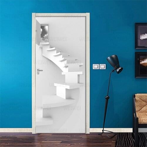 2 Pieces/Set Self-Adhesive Door Sticker 3D White Stairs Wallpaper Living Room Bedroom Home Decor Wall Door Decals PVC 3D Sticker