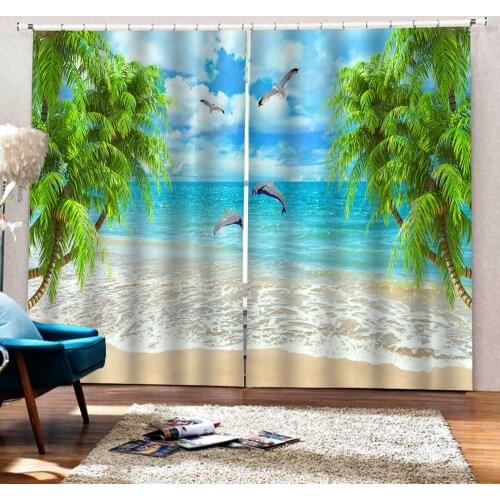 3D Window Curtain Living room Blackout HD sea landscape Curtains For The Bedroom coconut dolphin Kids Curtains