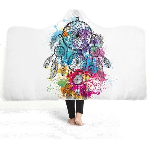 3D Pink Dream Catcher Hoodie Blanket Fashion Coral Fleece Hooded Blanket Home Sofa Travel Office Throw Blankets For Adults