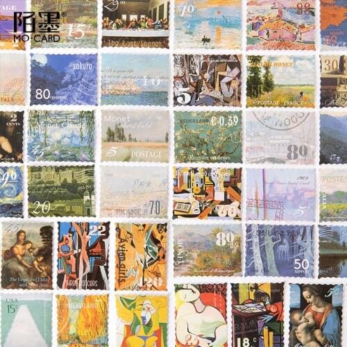 45 pcs/Box Famous Oil Painting Style Stamp Sticker Paper Decorative Stickers