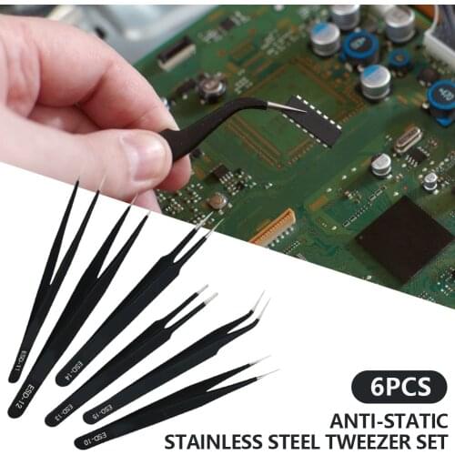 6pcs Safe Stainless Steel Anti-static Tweezers Maintenance Tool Kits Mobile Cell Phone Repair Refurbished Tool Sets for iPhone