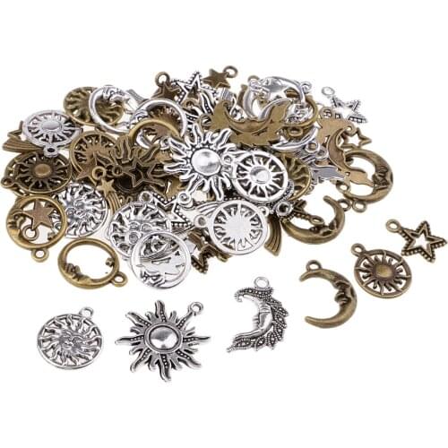80 Pieces Hollow Out Star Moon Sun Shape Pendants Vintage Charms Findings