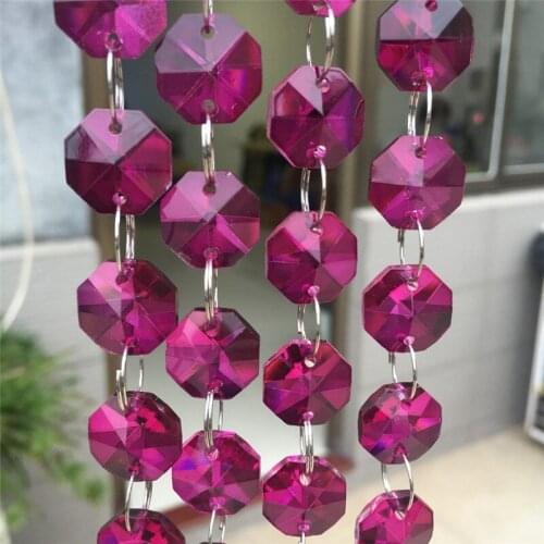 8m/Lot Rose Crystal Glass Garland Strand Wedding & Christmas Party Event Decoration Of 14mm Crystal Glass Octagon Bead Chains