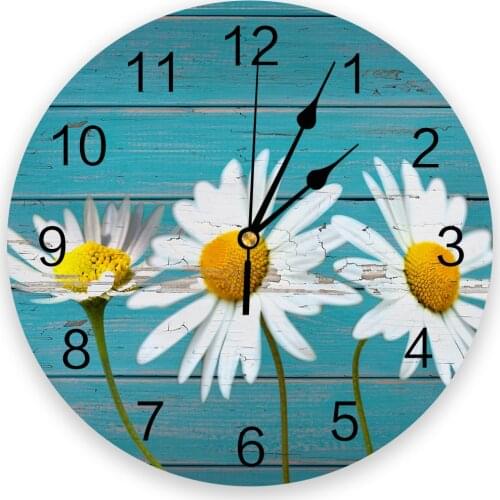 Daisy Flowers Wood Boards Wall Clock Kitchen Home Living Room Bedroom Decorative Kids Room Wall Decor Hanging Clocks