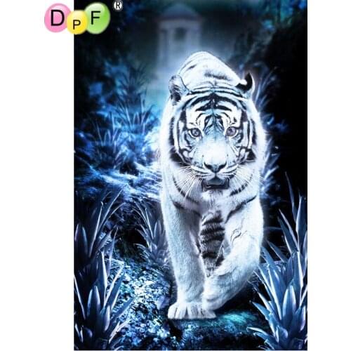 DPF diamond embroidery black white tiger pattern diamond painting round rhinestone picture diamond mosaic art cross stitch