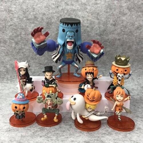 5cm 9pcs/set Anime Figure One Piece WFC Halloween Luffy Sanji Chopper Nami Action Figures Pumpkin Clollectible Toys Figure