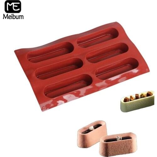 Meibum 6 Cavity Strip Shape Silicone Mold Handmade Dessert Cupcake Chocolate Mould Mousse Pastry Modle Kitchen Baking Tools