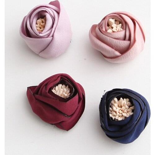 Artificial Multilayer Rolled Satin Fabric Rose Flowers with stamen DIY Wedding Bouquet Hair Accessories