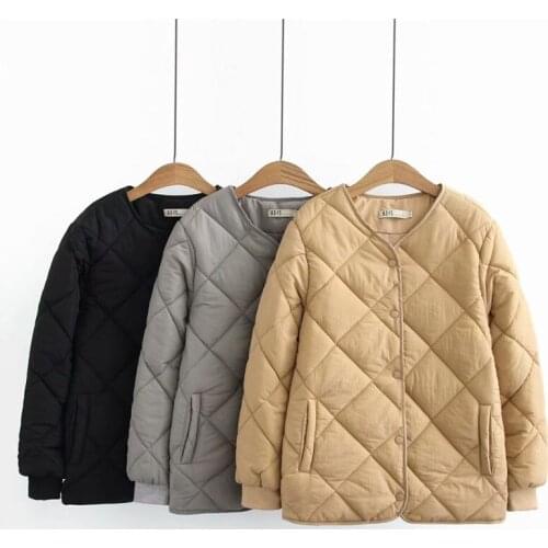 Plus Size Cotton Jacket For Women 2021 Autumn Winter New Diamond Lattice Korean Casual Lady Short Thick Padded Overcoat aq298