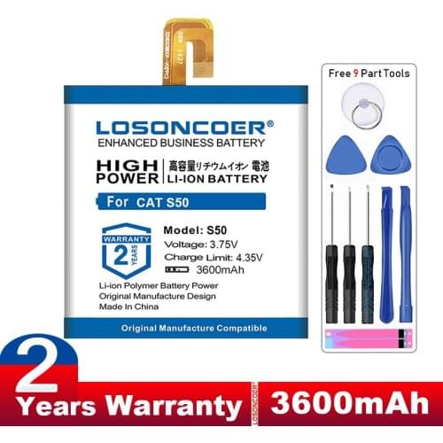 LOSONCOER 3600mAh CUBA-BL00-S50-000 S50 Good Quality Battery For CAT S50 Smart Phone Batteries Free tools Stand Holder Stickers