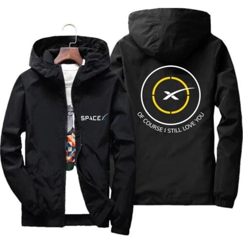 Mens Street Windbreaker Zipper Of Course I Still Love You SpaceX Droneship Casual Thin Cycling Pilot Motorcycle Jacket Coat 7XL