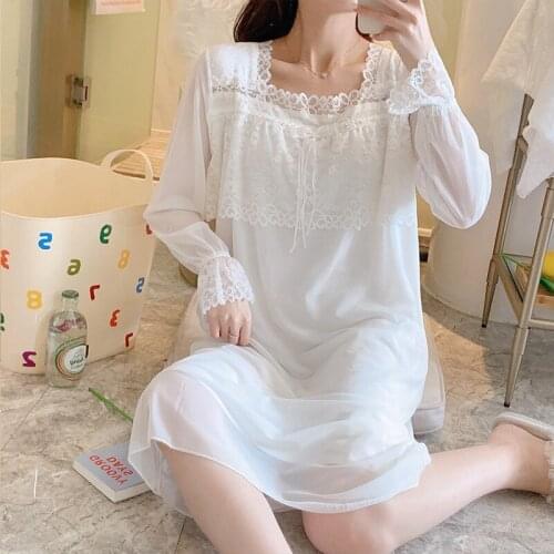 Princess Sleepwear Fairy Night Dress Women Autumn Kawaii Mesh Lace Peignoir Victorian Vintage Romantic Nightgowns Lolita Nightie