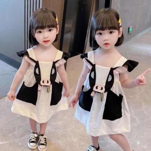 Novelty Cows Girls Dress Summer 2021 Cattle White Light Girls' Dress Child Dresses Beach Dress Girl Clothing Clothes for Teens