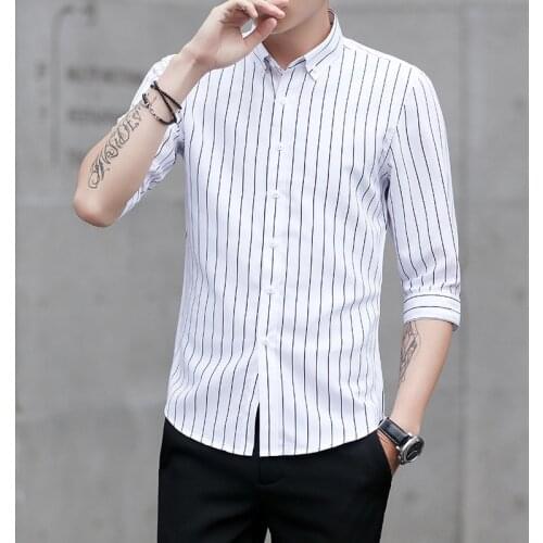 MRMT 2021 Brand New Spring and Summer New Mens Shirt Stripe Seven-minute Sleeve Shirt for Male Trim Tops Shirt