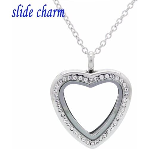 Slide charm Europe and the United States popular love box pendant necklace inlaid white crystal suitable Free shipping