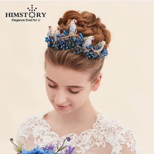 Himstory Lovely Bird Shape Brides HairBand Navy Blue Crystal Handmade BEads Bridal Headbands Wedding Hair Accessoies