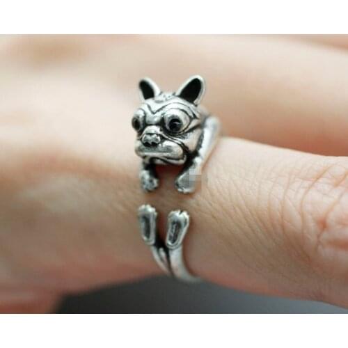 Adjustable animal ring animal French bulldog antique silver antique bronze animal ring
