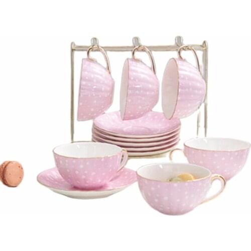 Luxury England Ceramic Coffee Cup Sauce Set Pink Afternoon Tea cup French UK Mug Point Bone China Pumpkin Cups Kit
