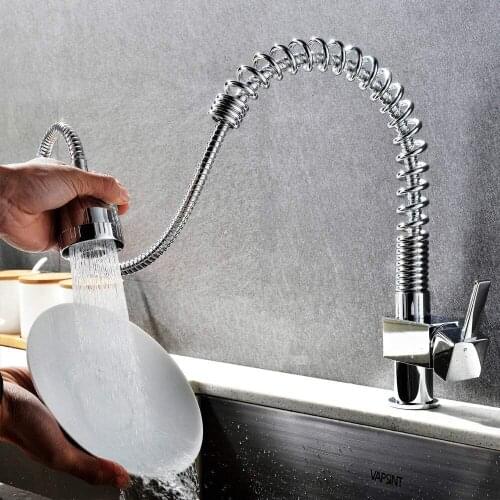 Vidric Euro Chrome Spring Pull Out Kitchen Faucet Pull Down 2-way Spray Single Lever Mixer Tap Swivel Kitchen Spring Faucet
