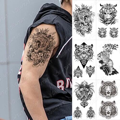 Waterproof Temporary Tattoo Sticker Dragon Sword Roar Tiger Flash Tattoos Rose Owl Wolf Body Art Arm Fake Sleeve Tatoo Women Men