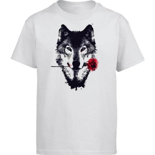 Wolf Rose TShirt Men T Shirt Animal TShirts 2019 Summer Cotton Short Sleeve Black White T-Shirt Tees Cool Funny Harajuku Tops