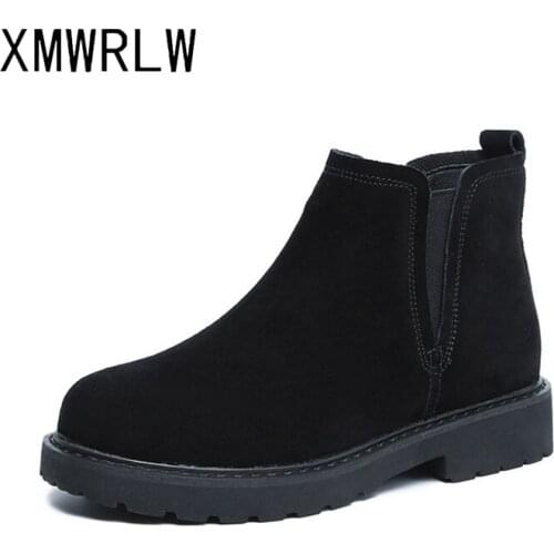 XMWRLW 2021 Autumn Winter Women Ankle Boot Cow Suede Female Chelsea Boots Non-Slip Women Winter Ankle Boots Autumn Leather Shoes