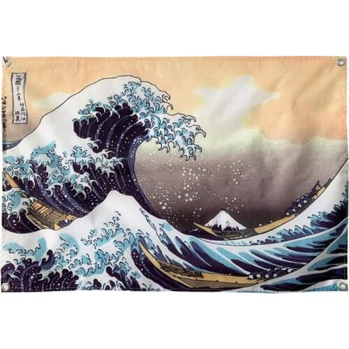 Kanagawa Japanese Ukiyo-e Tattoo Banners Tapestry Retro Poster Sticker Bar Cafe Home Decor Hanging Flag 4 Gromments in Corners