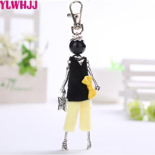 YLWHJJ brand New black lovely car doll keychain women Handmade pendant bag key chains girls key ring statement fashion jewelry